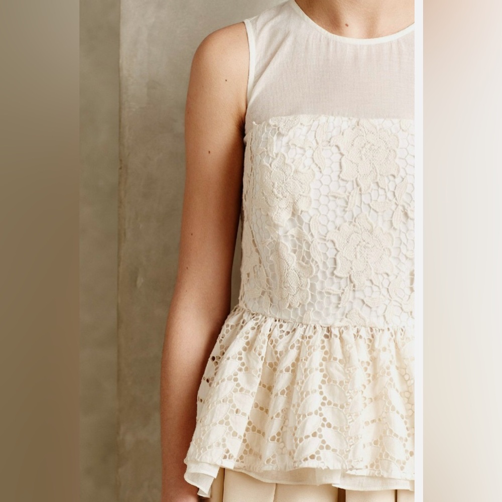 Floreat Anthropologie Peplum Blouse Cream 6